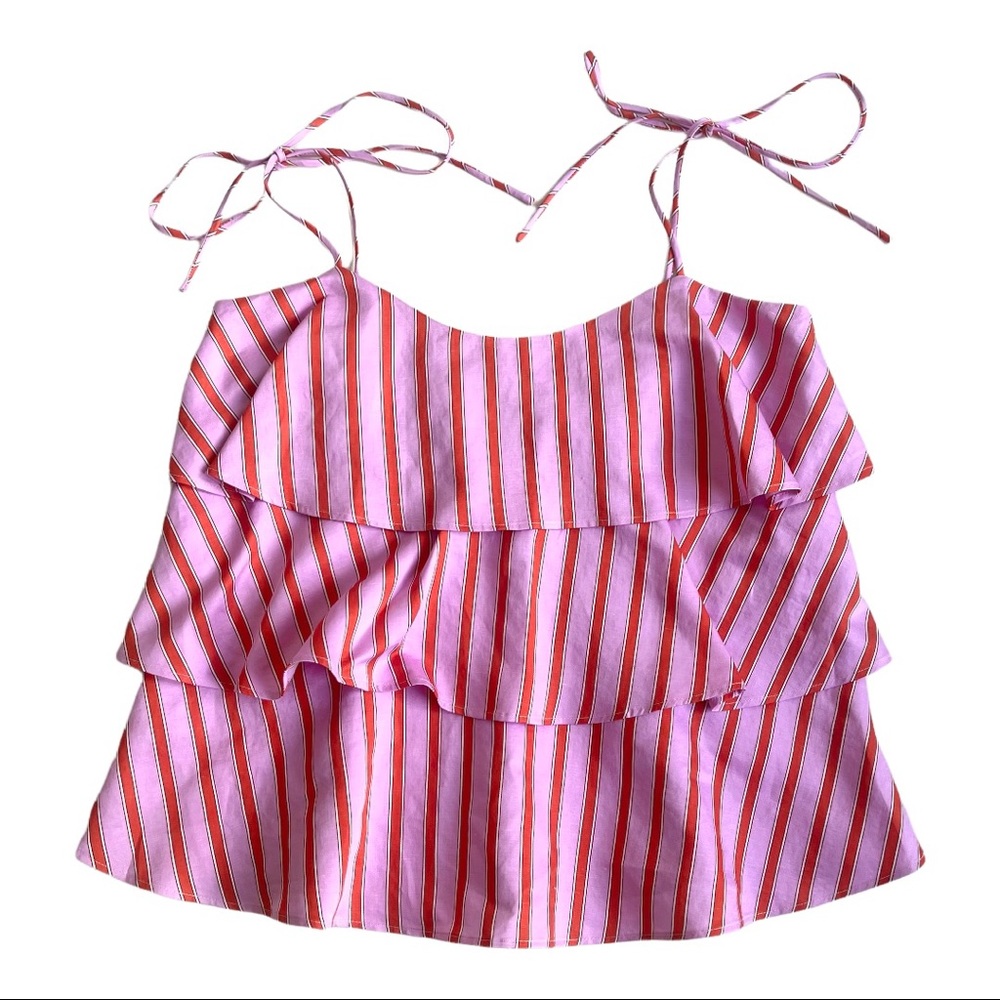 MDS Stripes Pink/Orange Ruffle Tank